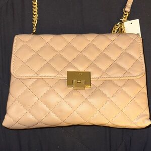 Aldo Quilted Crossbody Bag in Blush with Gold Accents